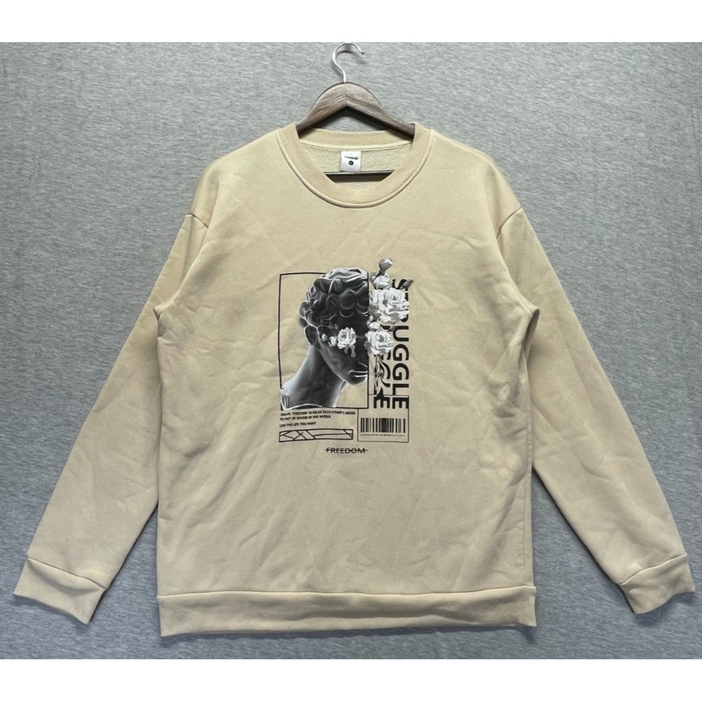 Trendys Sweatshirt Mens Large Beige Graphic Print Bust Statue Struggle Freedom